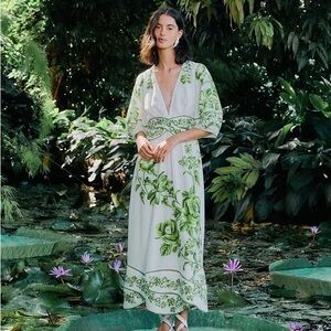 Off-White Green Floral Cascade LENZING™ ECOVERO™ Euroflax™ Midi Dress